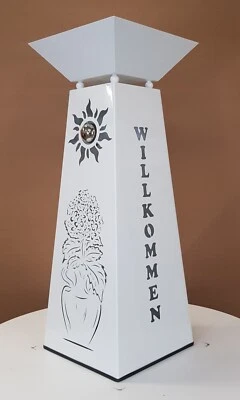 Dekosäule Vase Hortensie 92cm weiß pulverbeschichtet mit Pflanzschale - Bild 1 von 4