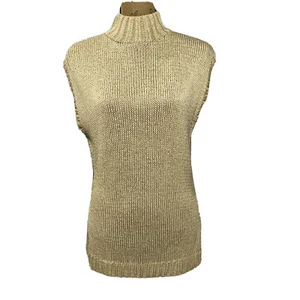 Suéter Calvin Klein Top M Vintage 100% Seda Tejido Cuello Simulado Cerradura Espalda Dorado - Imagen 1 de 7