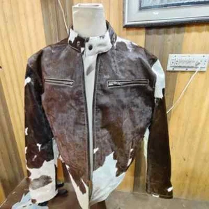 Handmade Cowhide Leather Jacket for Men Real Hair on Hide Biker Style Coat - Picture 1 of 5