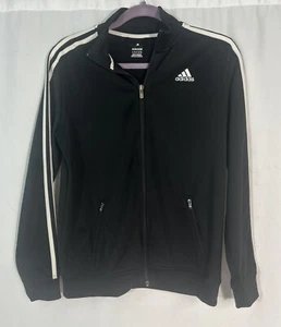 Adidas Boys Youth Size Large 14 / 16 Black White 3 Stripe Track Jacket Zipper - Picture 1 of 7