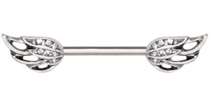 Angel Wings Crystal Nipple Bar Barbell 1.6mm x 14mm - Imagen 1 de 1