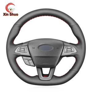 Black Artificial Leather Steering Wheel Cover For Ford Focus (RS | ST ) Kuga - Imagen 1 de 7