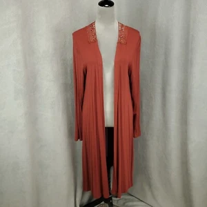 Earthbound Trading Boho Duster Cardigan Women XL Copper Open Front Lace Longline - Picture 1 of 10