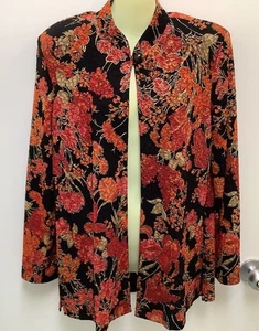 COLDWATER CREEK RED/ORANGE FLORAL W/ Gold On Black JACKET Size S - Picture 1 of 5