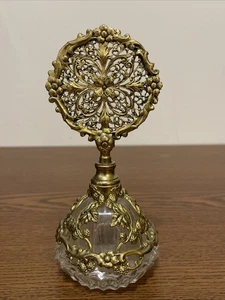 Vintage Ormolu Filigree Perfume Bottle  Glass Dauber 6.5" Tall - Picture 1 of 10