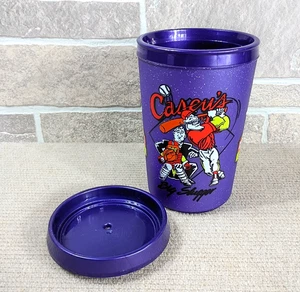 Vintage 90s Caseys Big Slugger Refill Travel Mug Cup w/ Lid Purple 1995 Edition - Picture 1 of 11