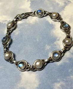 "Brazalete de tenis Nicky Butler 16 g de plata esterlina AZUL PIEDRA LUNAR Y PERLA 7,25""" - Imagen 1 de 4