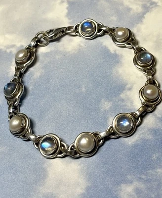 16g Nicky Butler NB Sterling Silver BLUE MOONSTONE & PEARL Tennis Bracelet 7.25” - Image 1 of 4