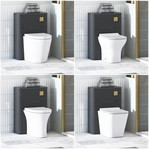 550mm BTW WC Toilet Concealed Cistern Soft Close Seat Rimless Pan Matt Black - Picture 1 of 80