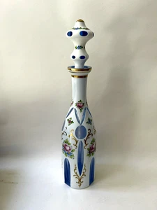 Vtg Czech Bohemian Cased Glass Cut To Blue Decanter 16.5” - Picture 1 of 4