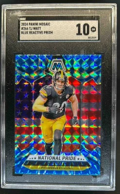 2024 Mosaic T.J. Watt Reactive Blue Prizm National Pride #266 Steelers SGC 10 - Image 1 of 2