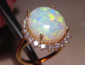 6.3 ct.  Gem Opal & Diamond Ring ,   Solid  18 k Yellow Gold , Brightness 5 - Picture 1 of 12