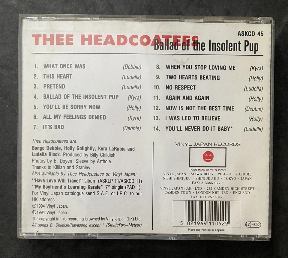 Thee Headcoatees - Ballad Of The Insolent Pup  CD HOLLY GOLIGHTLY Vinyl Japan  - Image 1 of 3