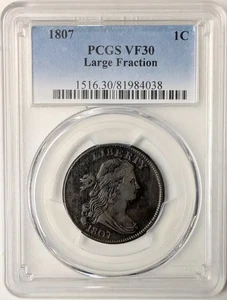 1807 Draped Bust Large Cent PCGS VF-30 BN Large Fraction - Picture 1 of 2