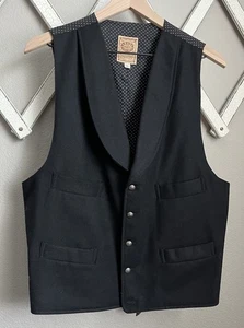 Vintage Wah Maker Men's L Wool 4-Pocket Vest USA Made Black - Picture 1 of 8