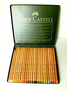 TIN OF 24 FABER CASTELL PITT PASTEL PENCILS MOST LIGHTLY USED OR UNUSED - Picture 1 of 4