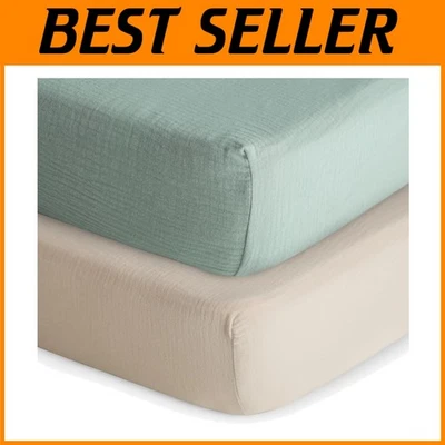 Sábanas para cuna de algodón extra suaves | Paquete de 2 verdes romanos Foto 1 de 4