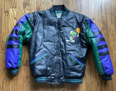 Vintage Looney Tunes Jacket Youth Size Large 14 Space Jam Puffer 90s Taz Marvin - Image 1 of 4