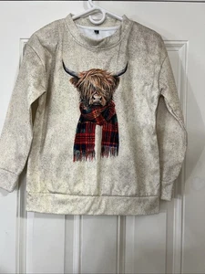 Linda sudadera vintage divertida con estampado de vaca Highland para mujer talla pequeña - Imagen 1 de 6