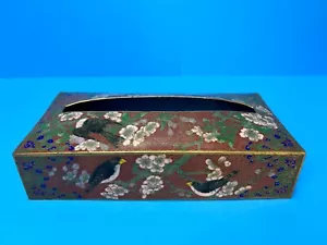 Vintage Cloisonne Tissue Box Cover ~ Birds & Flowers - Picture 1 of 8