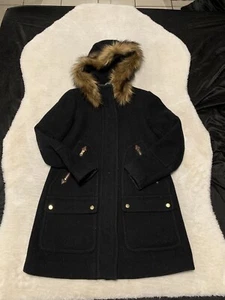 Parka Chateau negra para mujer talla 0 J.CREW en abrigo italiano de lana de tela de estadio - Imagen 1 de 8
