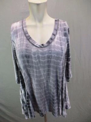 Lucy & Laurel Size L Womens Gray Elbow Sleeve Scoop Neck Basic T-Shirt Top 7Y804 - Image 1 of 4