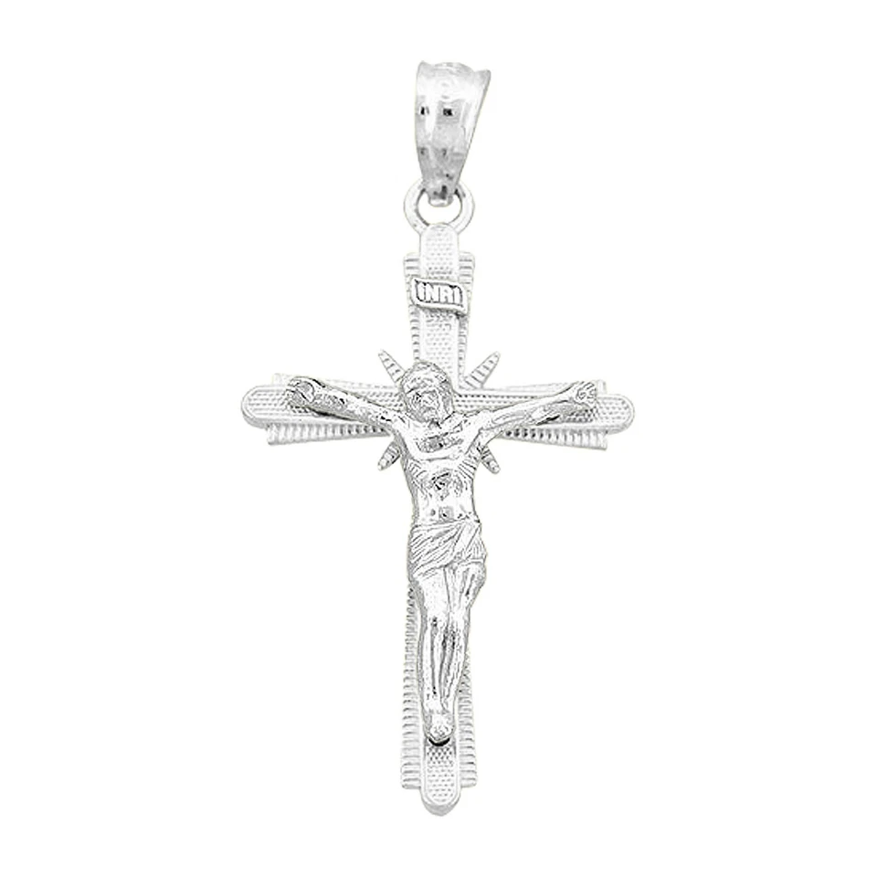 Colgante Cruz Crucifijo Plata 925 Chapado en Oro Blanco 14K Oferta Verano Foto 1 de 1