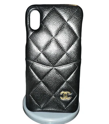 Auténtica Funda CHANEL Matelasse XS Max iPhone Piel Caviar Cuero Negra VENDEDOR DE EE. UU. Foto 1 de 4