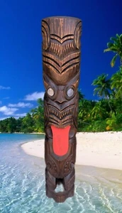 Maori Totem Tiki Statue Wall Carving Mask Tropical Tiki Bar Decor 40" - Picture 1 of 4