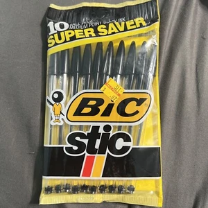 Vintage 1990 BIC Stic 10 Stück Kugelschreiber Stift Schwarze Tinte M Mittlere Spitze Neu aus altem Lagerbestand - Bild 1 von 2