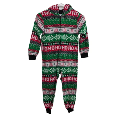 Children's Place Christmas One Piece Pajamas, Size 5/6, Hooded Holiday Romper - Image 1 of 4