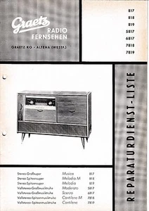 Manual de servicio Graetz Música 817, Melodía M 818,819, Moderado 5817, Cerzo 6817, - Imagen 1 de 1