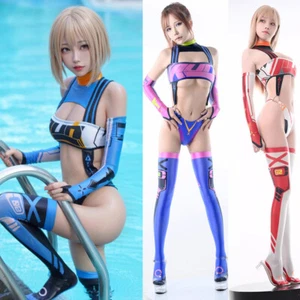 Damen Öl glänzend Badeanzug ärmellos Bademode dreiteilig Cosplay Kostüm Party - Bild 1 von 13