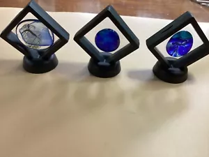 LOT OF 3 ARTISAN MADE FUSED BLOWN GLASS CABOCHON ART IN FRAME AND HOLDER - Picture 1 of 4