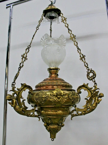 Antique church religious SAnctuary Bronze copper Chandelier angel cherub rare Cover