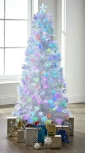 Fibre Optic Pre Lit Christmas Tree Colour LED Lights - 6ft - Black White Green  - Picture 1 of 22