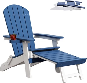 Adirondack Chair with Ottoman Set, Foldable Plastic Outdoor Chairs for Fire Pit/ - Picture 1 of 9