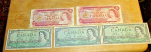 Lot Of 3 1954 Canada 1 Dollar & 1974 $2 Banknote Queen Elizabeth II Currency - Picture 1 of 6