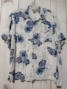 Islanders Shirt Men's Extra Large White Blue Floral Button Front Short Sleeve Ha - Picture 1 of 8