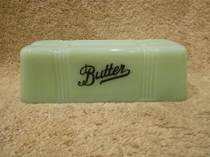 Jadeite Green Glass Butter Dish Script Depression Style Replacement Top Lid -SEE - Picture 1 of 3