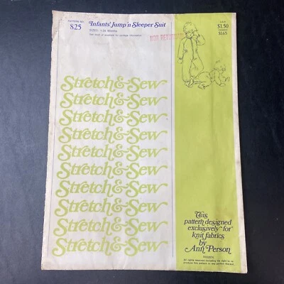 Stretch & Sew #825 Infants' Jump 'n Sleeper Suit Sizes 1-24 Months UNCUT - Image 1 of 4
