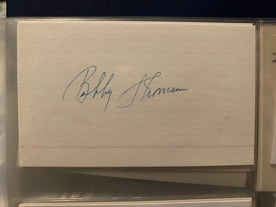 Bobby Thomson autographed 3 x 5 index card. ￼Hit the shot heard around the world - Image 1 of 1