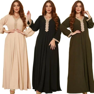 Dubai Long Sleeve Abaya Muslim Women Maxi Dress Robe Loose Arab Islamic Turkey