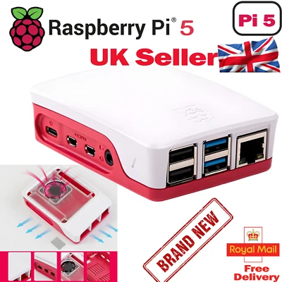Official Raspberry Pi 5 Case Red White with Cooling Fan GPIO Access Brand New - Image 1 of 4