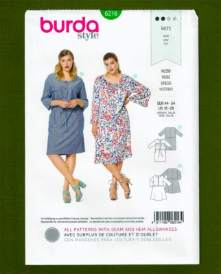 Women's Pullover Dress Sewing Pattern, Button Bodice (Sizes 18-28) Burda 6216 - Image 1 of 4