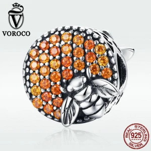 Brazalete de moda Voroco con cuentas de plata esterlina 925 circonita de abeja y panal - Imagen 1 de 6