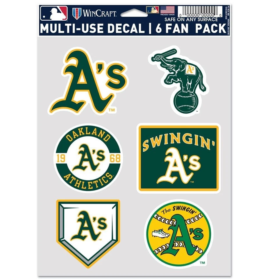OAKLAND ATHLETICS A'S SWINGIN' 6-MULTI USE DECALS FAN PACK NEW WINCRAFT 👀 - Image 1 of 1