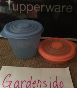 TUPPERWARE Stuffables MICROWAVE 2 Pc BLUE Orange Bowl Set -flexible Seal -NEW - Picture 1 of 12