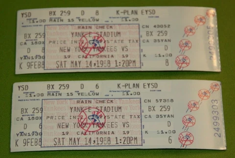 New York Yankees Ticket Stub | May 14 1988 | Rickey Henderson Hit Cover