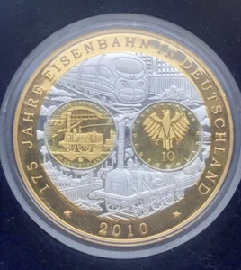 BRD Erstabschlag 2010 PP + Sonderprägung PP zu 10 Euro-Münze 175 Jahre Eisenbahn - Bild 1 von 8